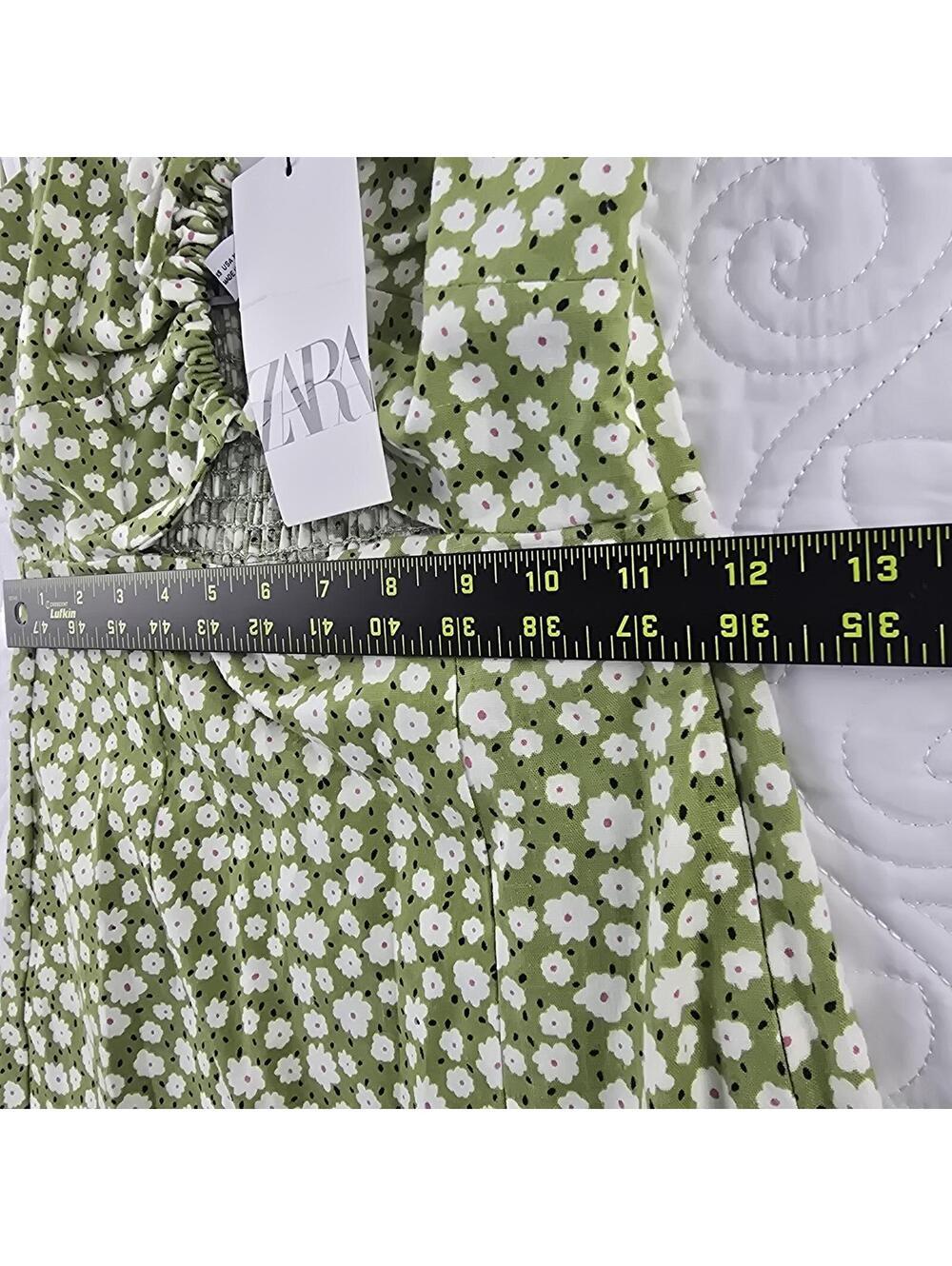 Zara NWT Green Daisy Floral Smocked Midi Dress XS Cottagecore - Picture 4 of 9